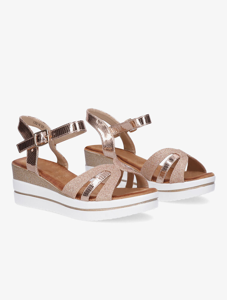 Sandales à talon compensé pailleté - Rose gold - 4