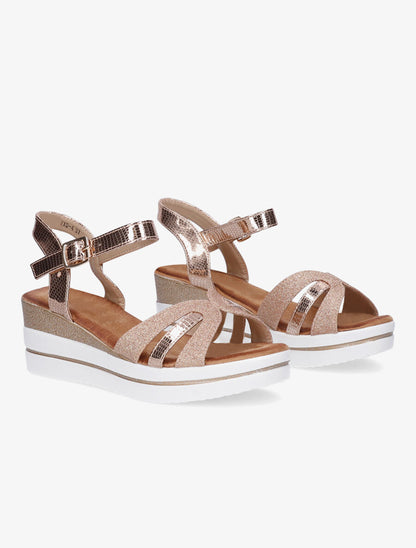 Sandales à talon compensé pailleté - Rose gold - 4