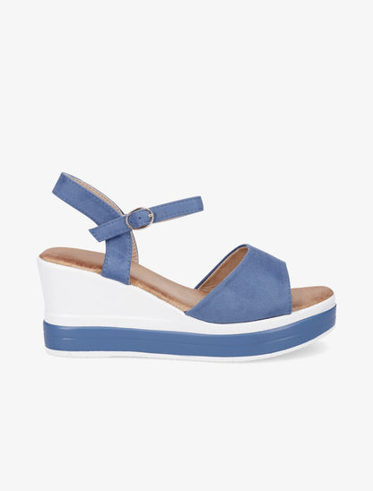 Sandales compensées en suédine - Bleu - 1