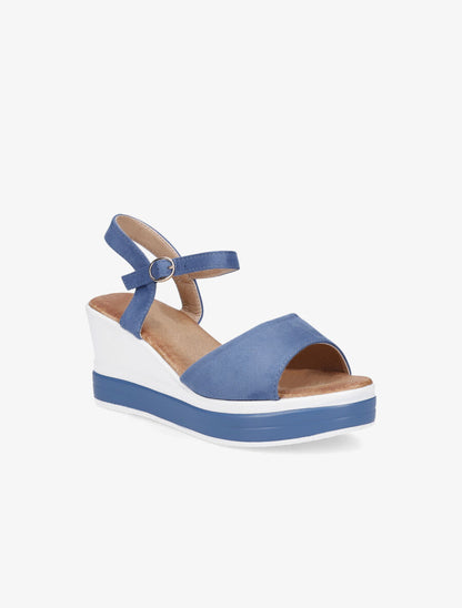 Sandales compensées en suédine - Bleu - 2