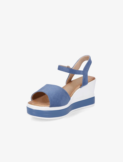 Sandales compensées en suédine - Bleu - 3