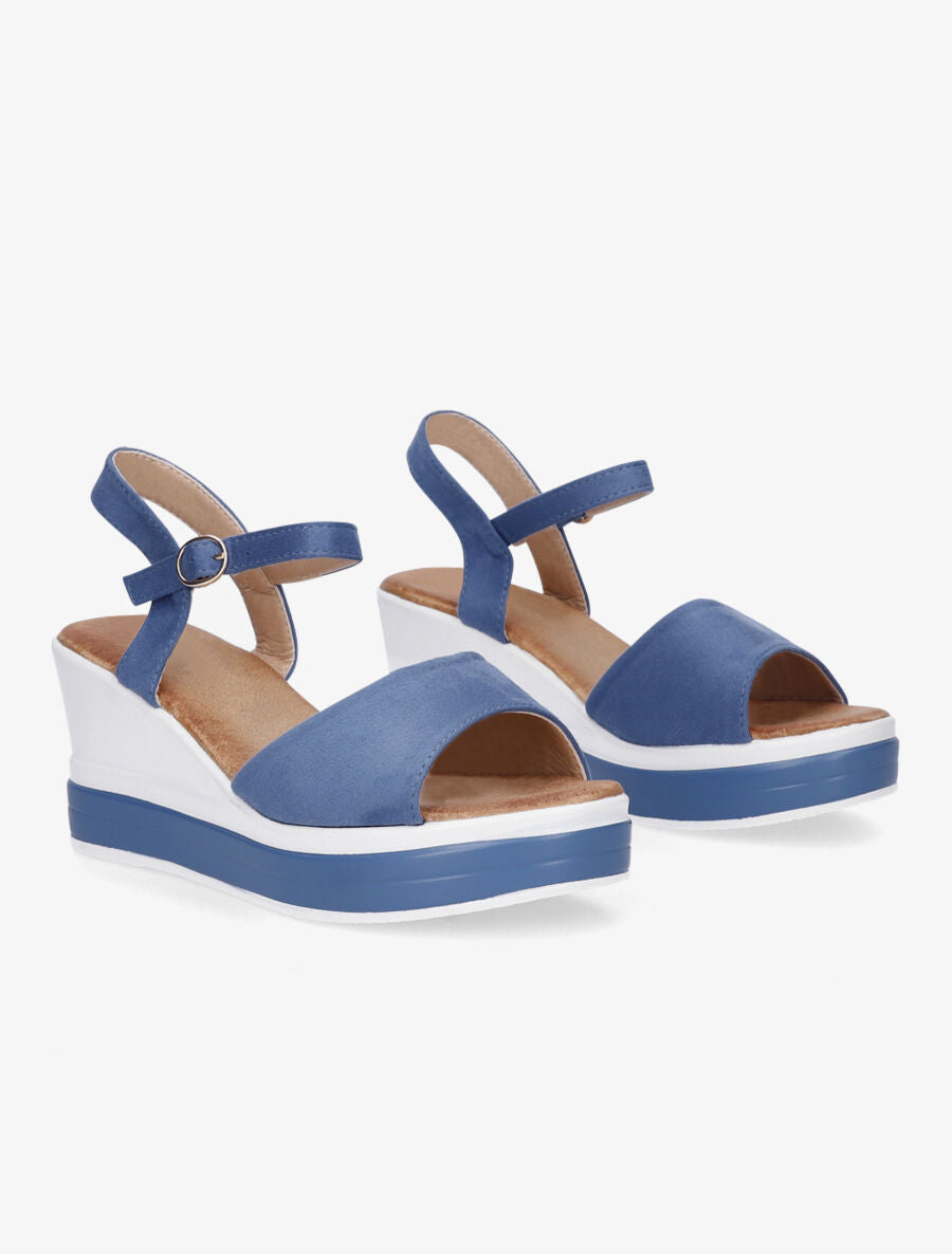 Sandales compensées en suédine - Bleu - 4
