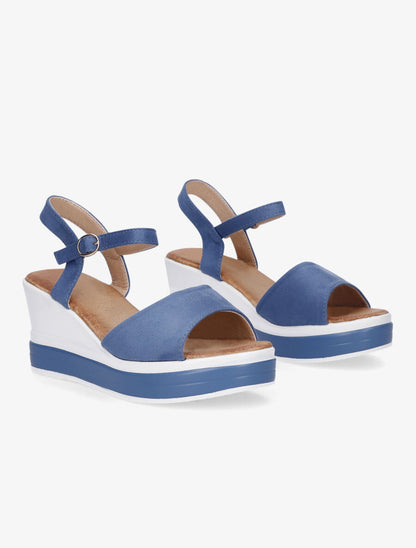 Sandales compensées en suédine - Bleu - 4