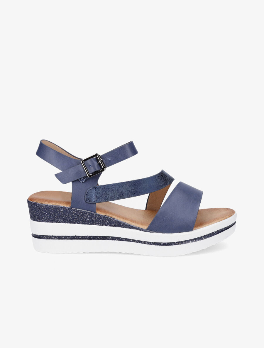 Sandales à talon compensé pailleté - Bleu - 1