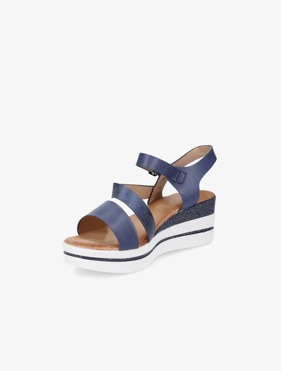 Sandales à talon compensé pailleté - Bleu - 3