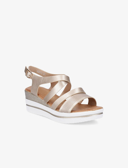 Sandales à talon compensé à brides perforées - Or - 2