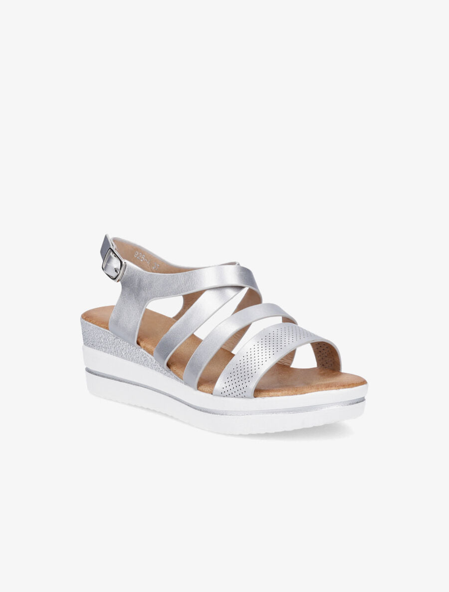 Sandales à talon compensé à brides perforées - Argent - 2
