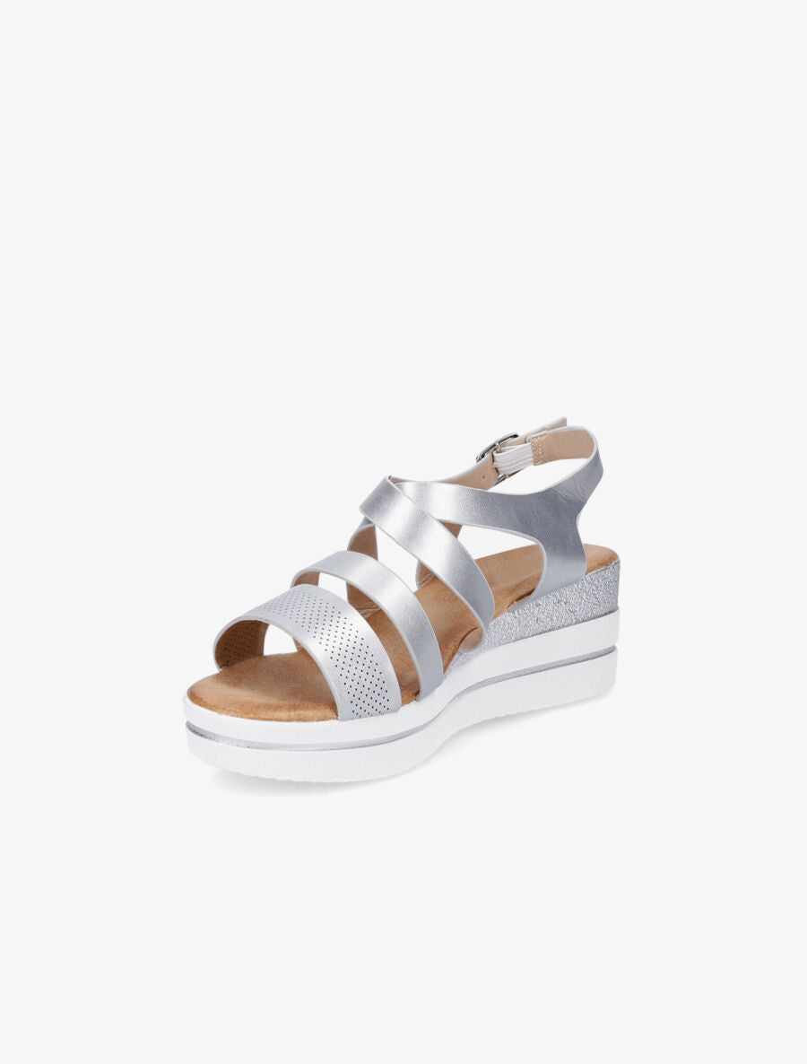 Sandales à talon compensé à brides perforées - Argent - 3