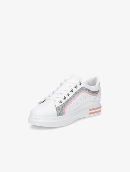 Sneakers en simili perforés à bandes pailletées - Rose - 3