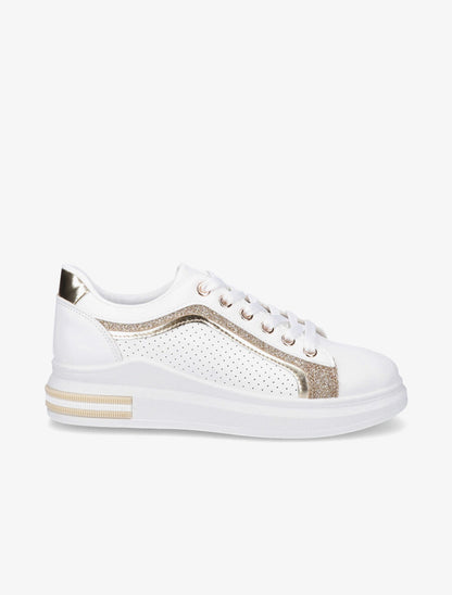 Sneakers en simili perforés à bandes pailletées - Or - 5