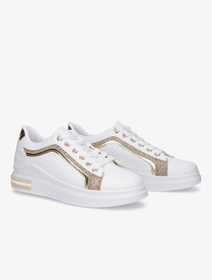 Sneakers en simili perforés à bandes pailletées - Or - 4