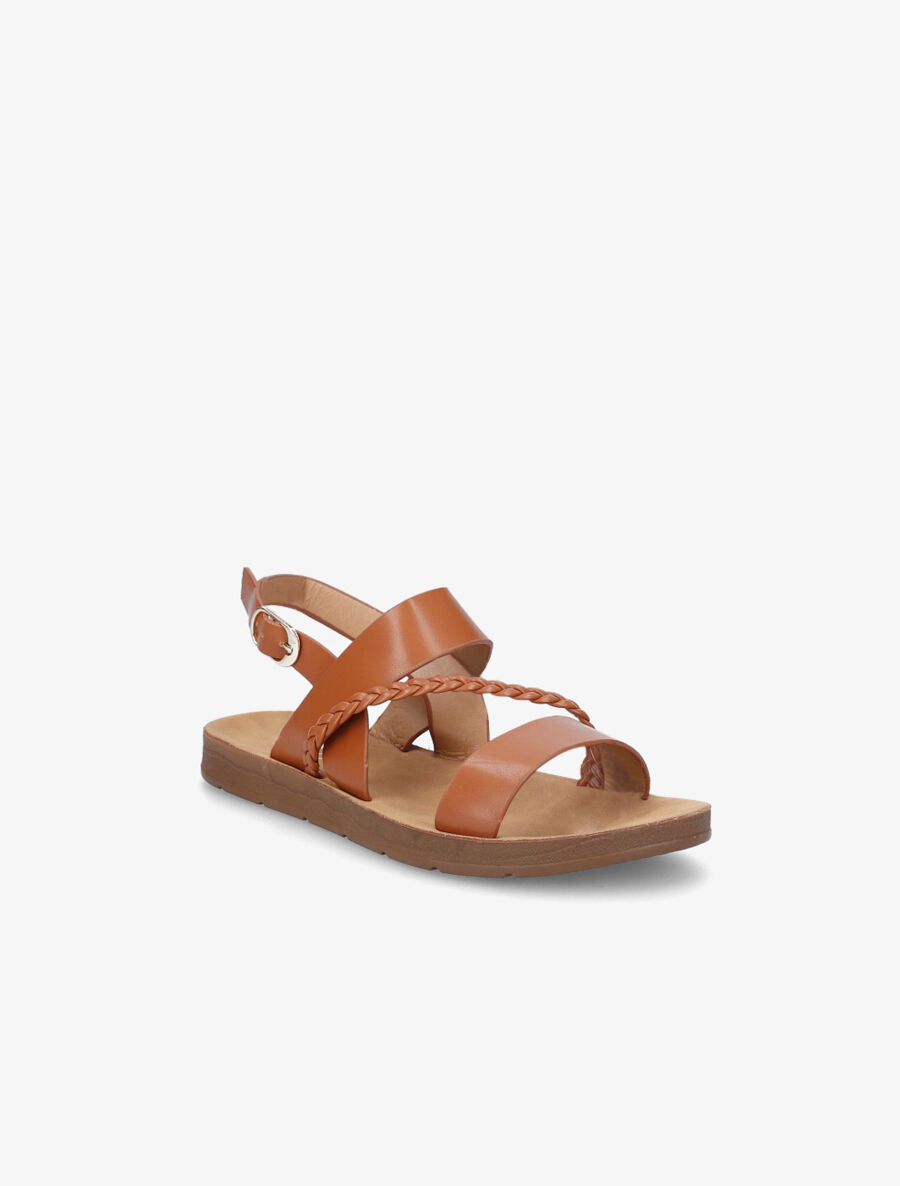 Nu-pieds à tresse en simili - Camel - 2