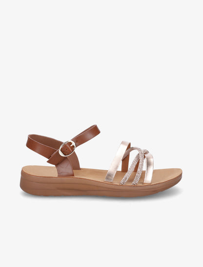 Nu-pieds à brides irisées et strass - Camel - 1