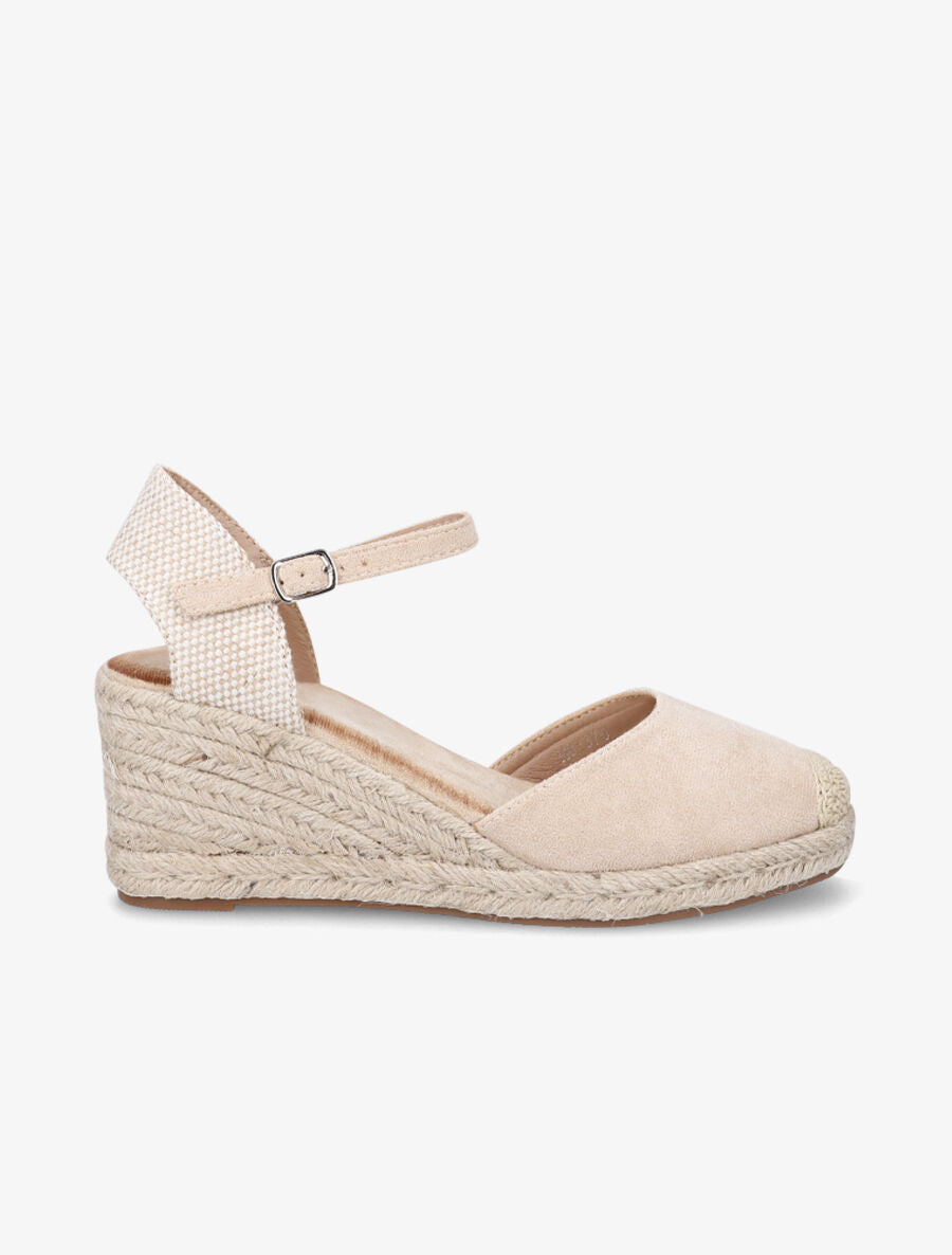 Sandales compensées style espadrilles bi-matière - Beige - 1