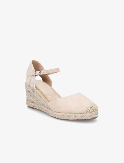 Sandales compensées style espadrilles bi-matière - Beige - 2