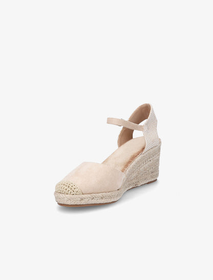 Sandales compensées style espadrilles bi-matière - Beige - 3