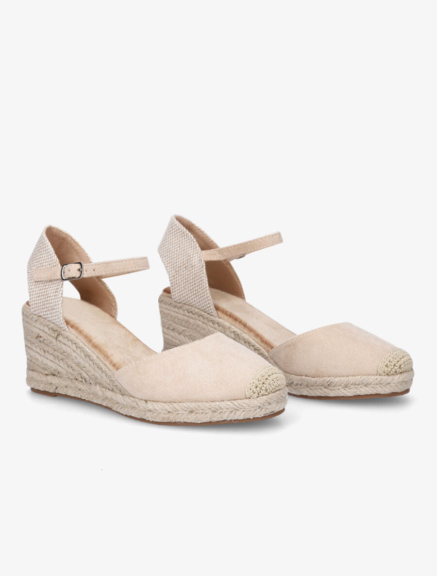 Sandales compensées style espadrilles bi-matière - Beige - 4