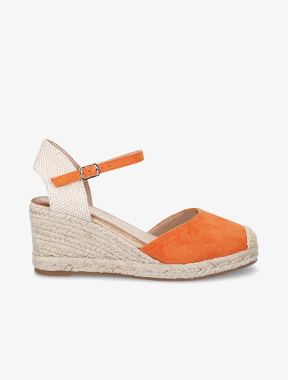Sandales compensées style espadrilles bi-matière - Orange - 1