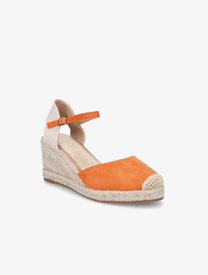 Sandales compensées style espadrilles bi-matière - Orange - 2