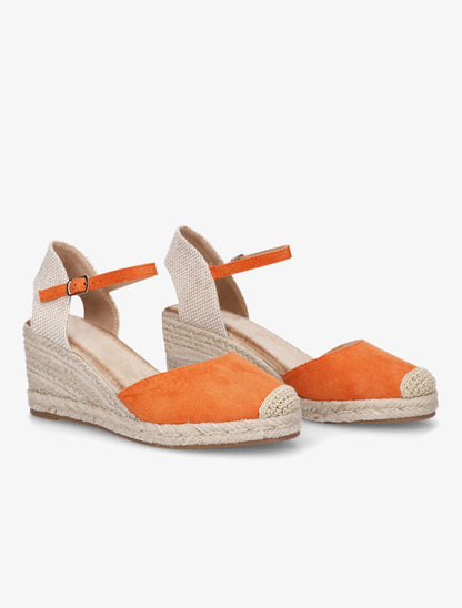 Sandales compensées style espadrilles bi-matière - Orange - 4