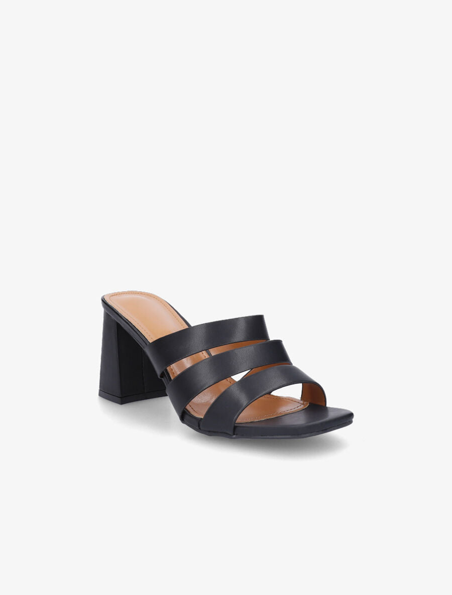 Mules en simili à triple lanières - Noir - 2