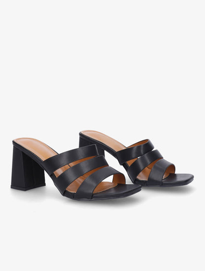 Mules en simili à triple lanières - Noir - 4