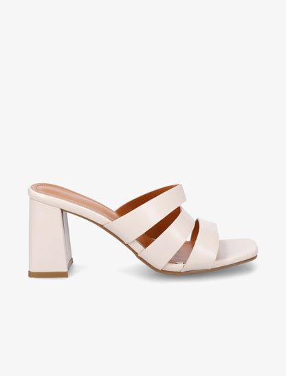 Mules en simili à triple lanières - Beige - 1