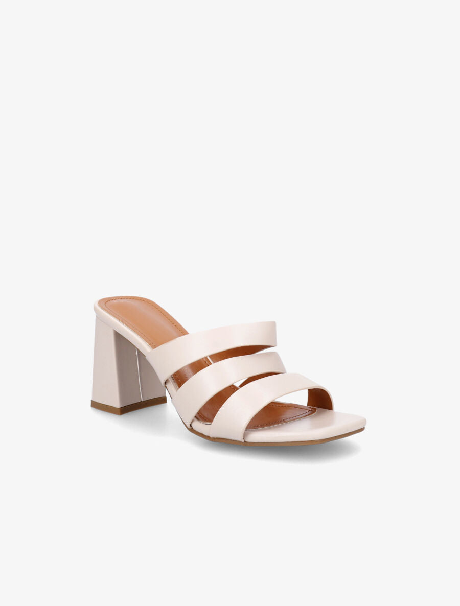 Mules en simili à triple lanières - Beige - 2