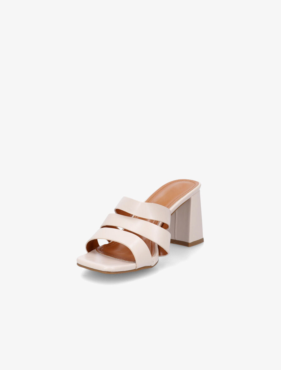 Mules en simili à triple lanières - Beige - 3