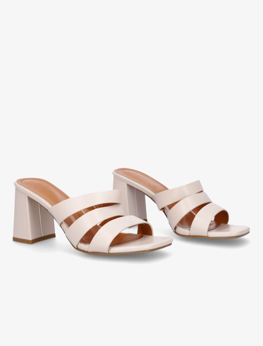Mules en simili à triple lanières - Beige - 4