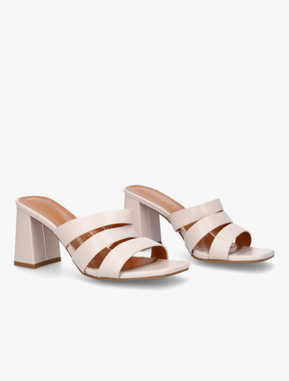 Mules en simili à triple lanières - Beige - 4