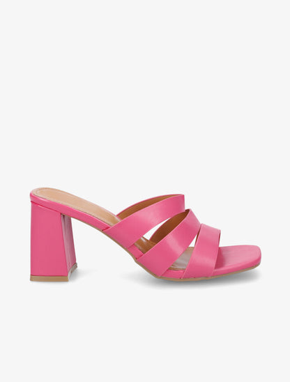Mules en simili à triple lanières - Fuschia - 5