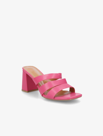 Mules en simili à triple lanières - Fuschia - 2