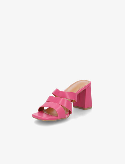 Mules en simili à triple lanières - Fuschia - 3