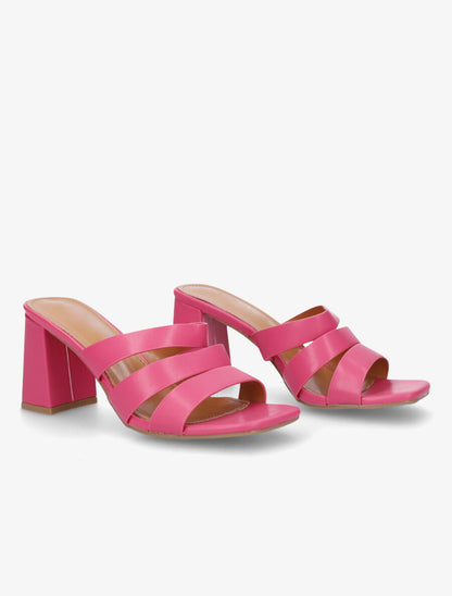 Mules en simili à triple lanières - Fuschia - 4