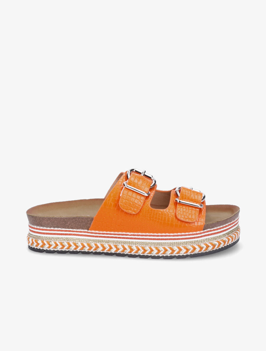 Claquettes croco à plateforme - Orange - 5