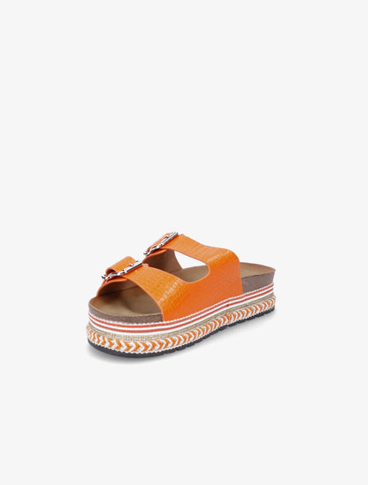 Claquettes croco à plateforme - Orange - 3