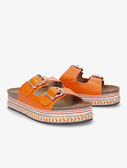 Claquettes croco à plateforme - Orange - 4