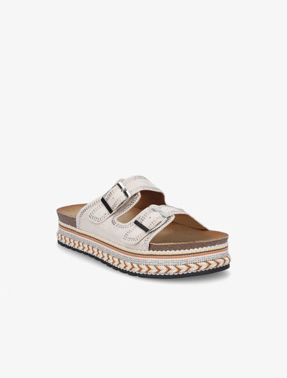 Claquettes à plateforme et strass en suédine - Beige - 2