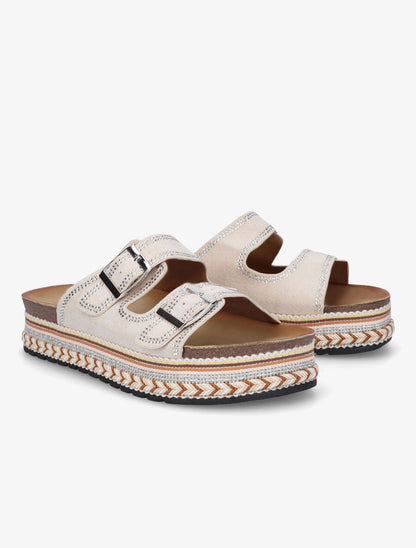 Claquettes à plateforme et strass en suédine - Beige - 4