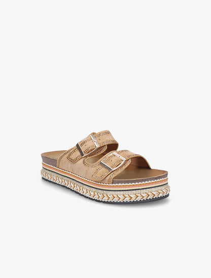 Claquettes à plateforme et strass en suédine - Camel - 2