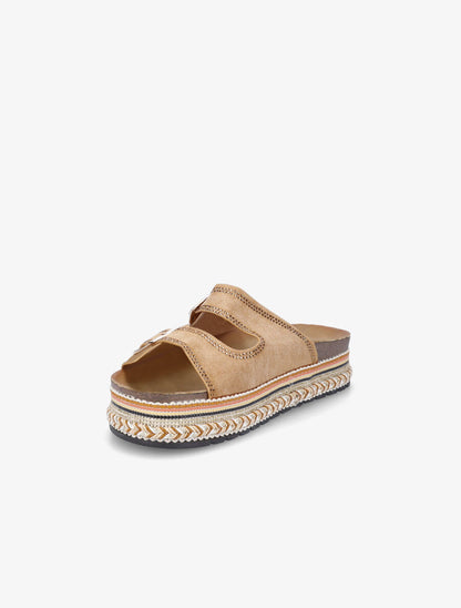 Claquettes à plateforme et strass en suédine - Camel - 3
