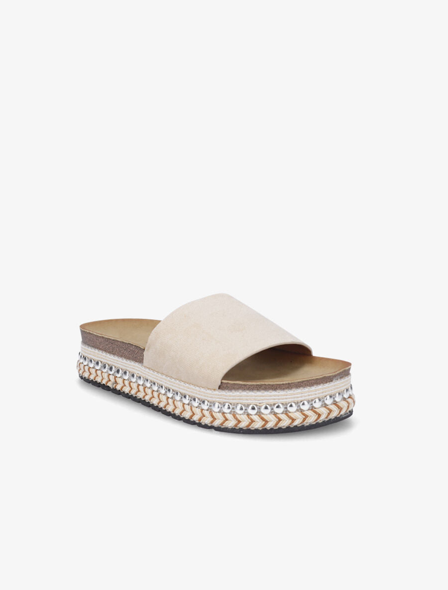 Claquettes en suédine à semelle stylisée - Beige - 2
