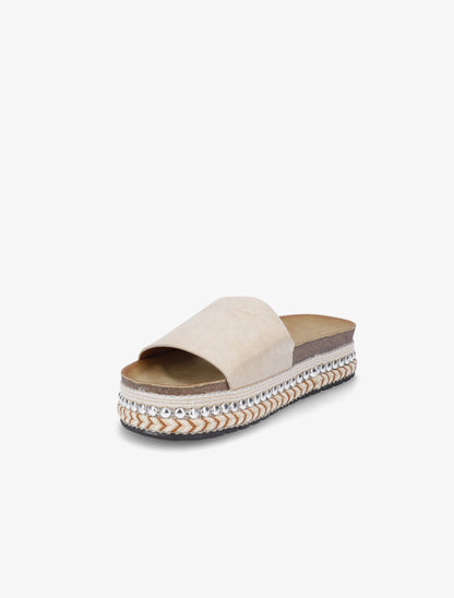 Claquettes en suédine à semelle stylisée - Beige - 3