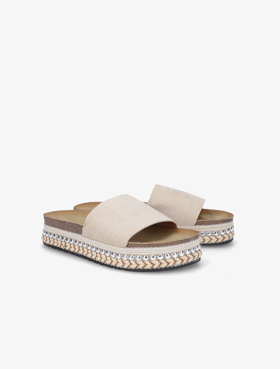 Claquettes en suédine à semelle stylisée - Beige - 4