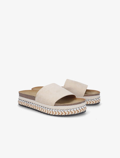 Claquettes en suédine à semelle stylisée - Beige - 4
