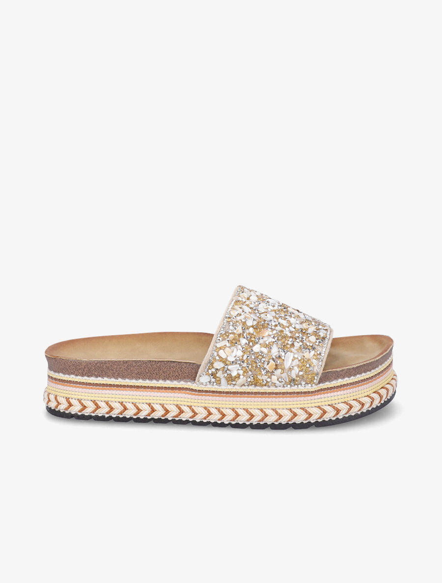 Claquettes à ganses ornées de pierres - Or - 5