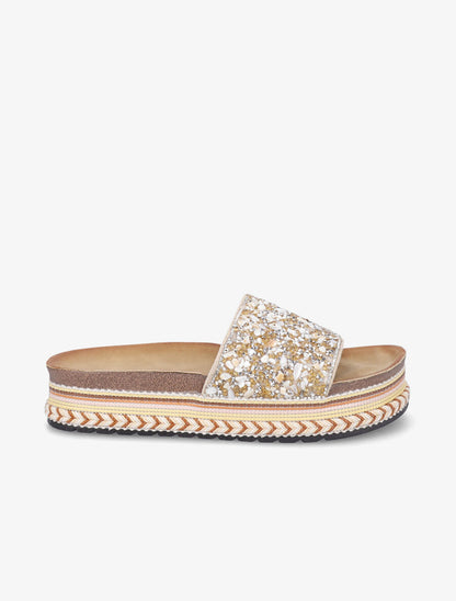 Claquettes à ganses ornées de pierres - Or - 5