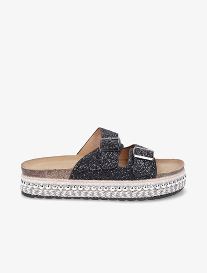 Claquettes à double brides à sequins - Noir - 5