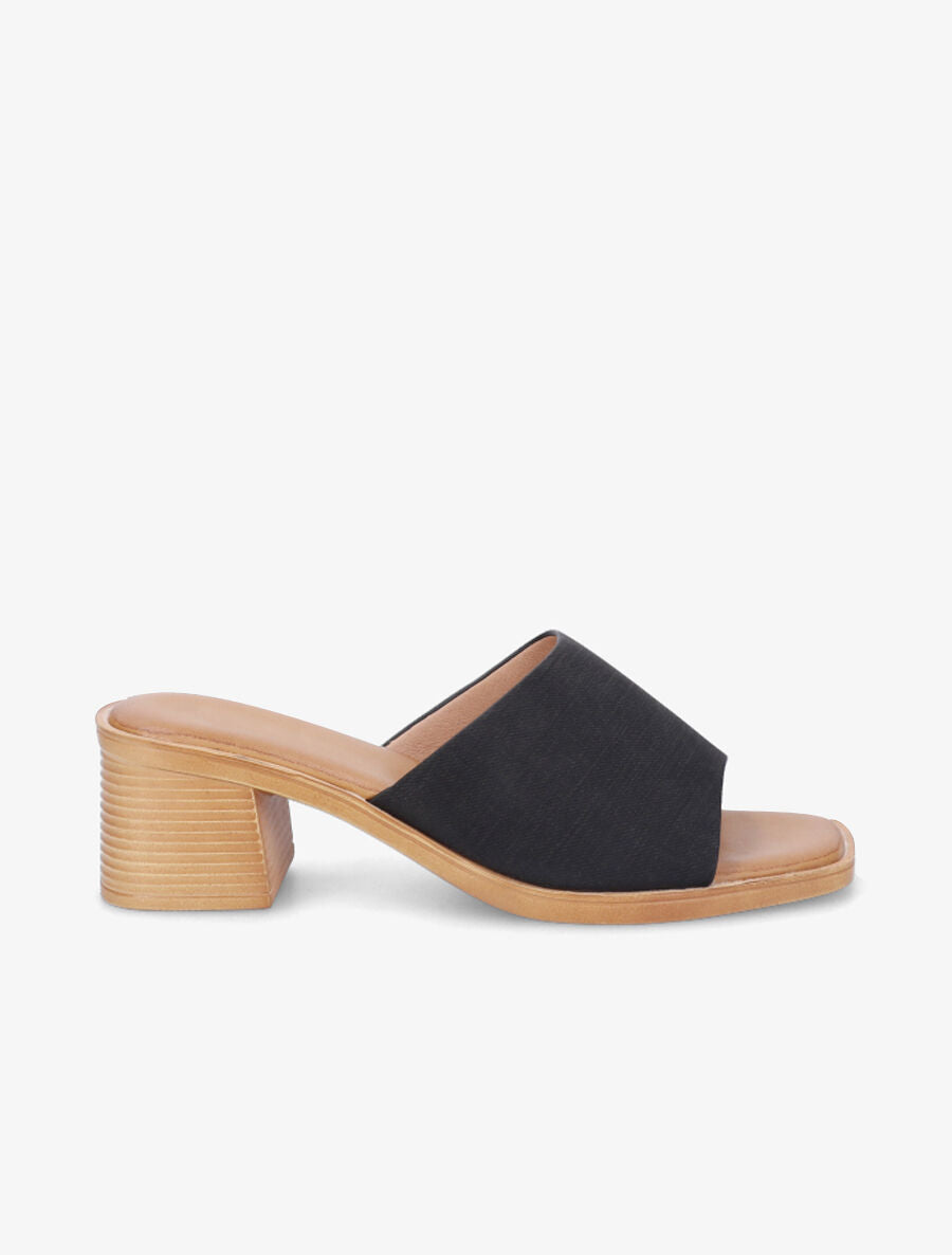 Mules en simili effet toile - Noir - 1